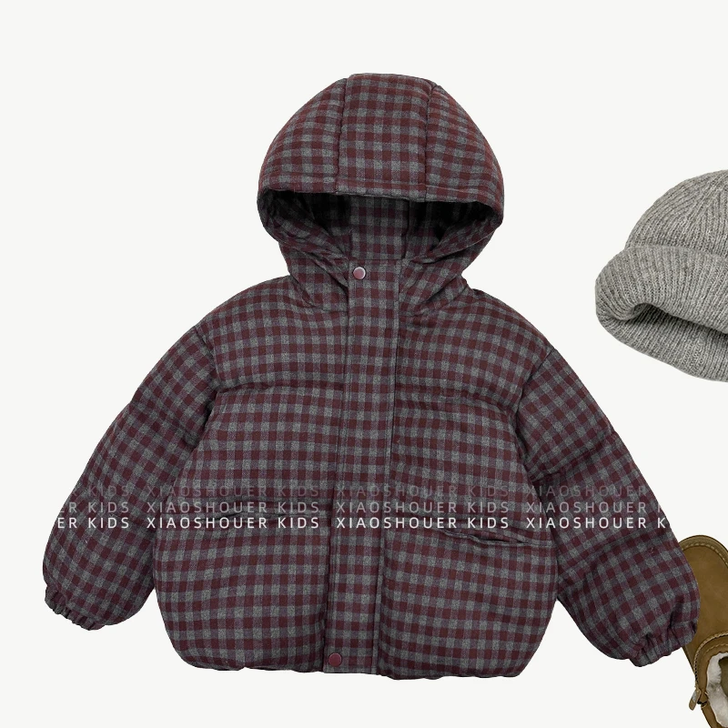 【派町现货】儿童潮流帅气格子连帽棉服冬季保暖加厚棉袄HBB6496