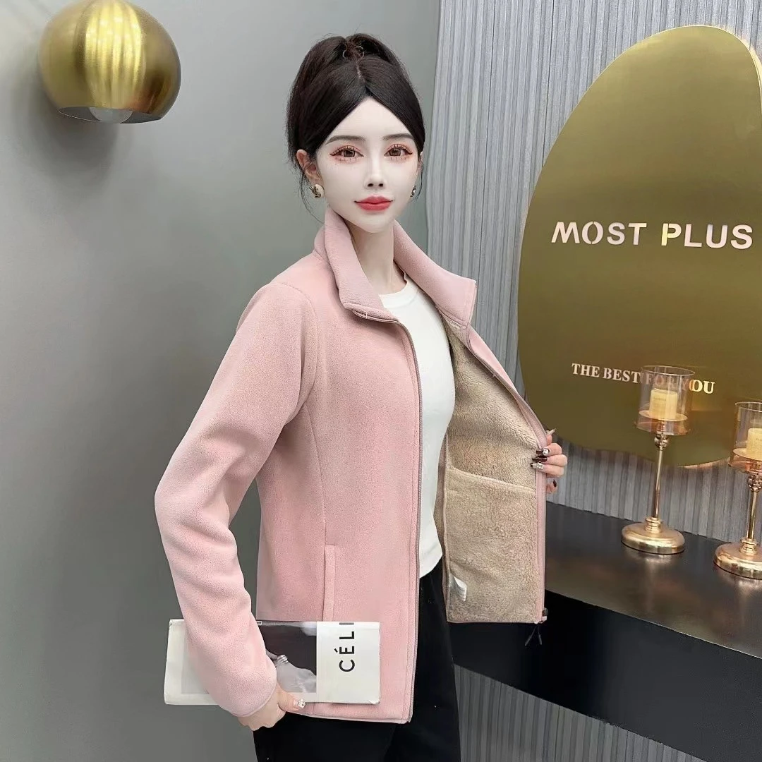 加绒加厚奥利绒云感加绒时尚休闲百搭双面保暖秋冬季立领加厚外套