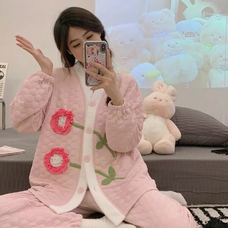 空气棉夹层睡衣孕妇秋冬季哺乳期2024新款月子服产后喂奶秋冬套装