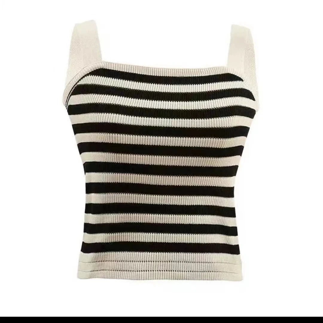 JUYA  时尚百搭一字领针织条纹修身背心（显瘦打底美背）吊带短款
