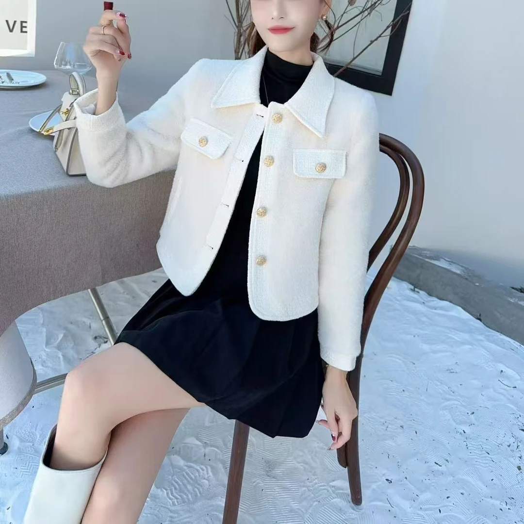 JUYA新款2024高级感水毛毛拼接侧面口袋轻奢小香风外套气质女百搭