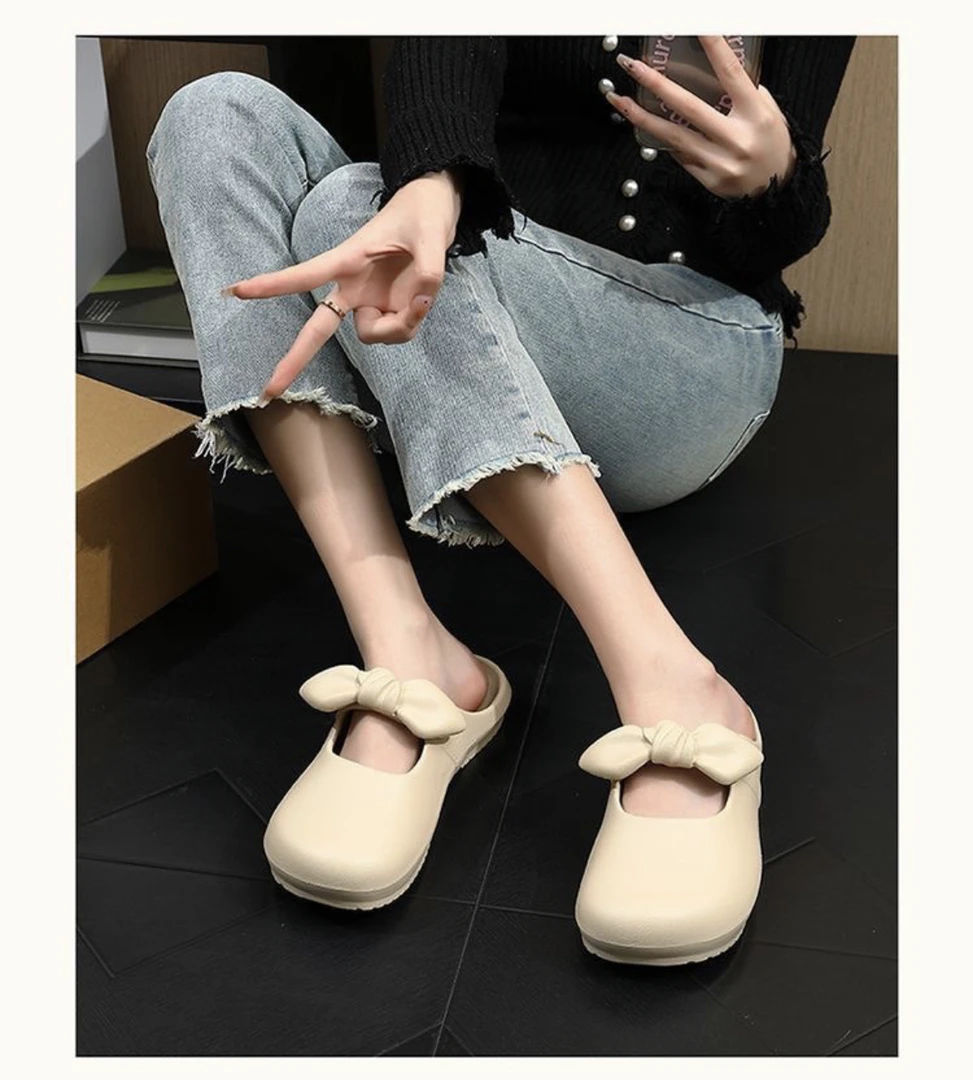 网红百搭蝴蝶结包头拖鞋  简约玛丽珍一字凉鞋