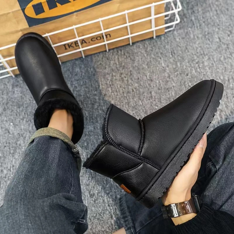 男士冬季休闲雪地靴潮流百搭加绒加厚保暖棉鞋黑色百搭防水防寒靴