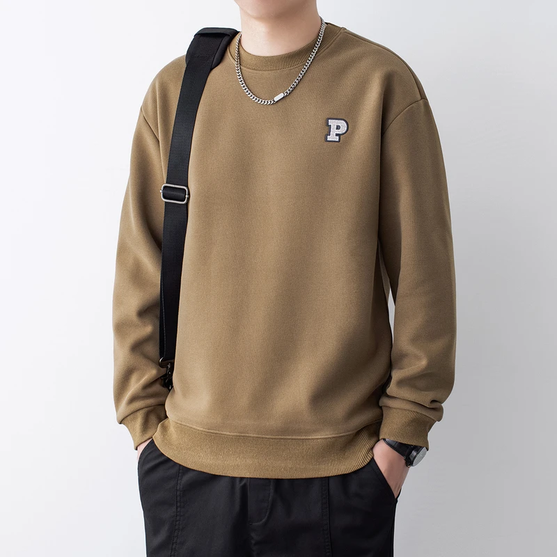 秋季新款圆领卫衣男士休闲美式重磅奥粒绒宽松上衣套头打底衫男款