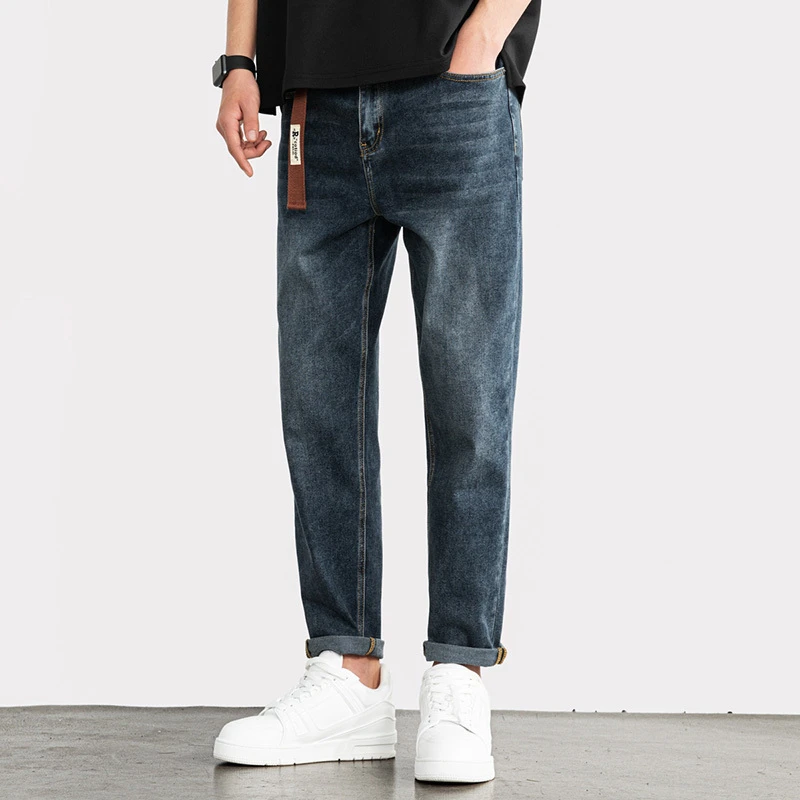 潮牌牛仔裤子男春秋款宽松直筒弹力男裤春季高街哈伦休闲长裤男士