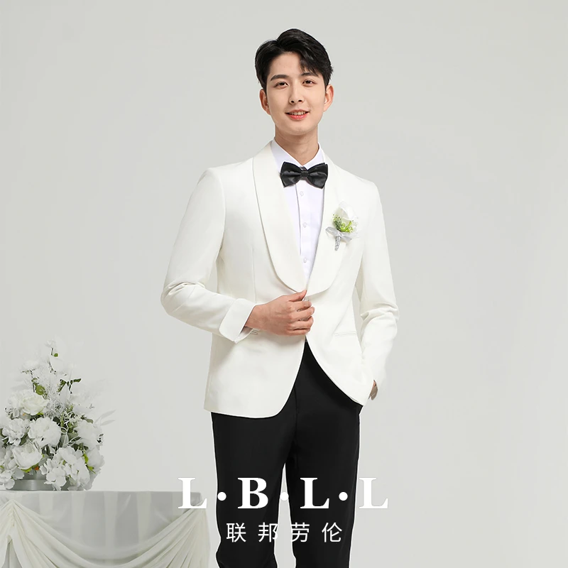 联邦劳伦男士韩版青果领休闲西服套装修身新郎结婚礼服职业XZ2425