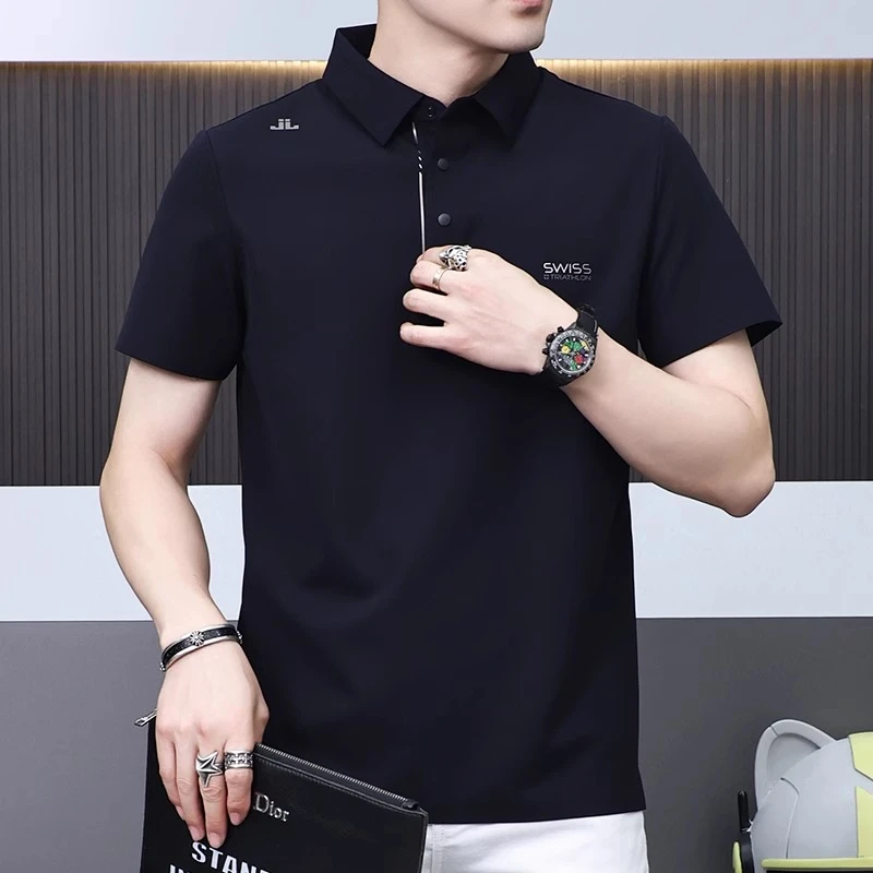 男士短袖翻领T恤夏季POLO衫冰丝无痕纯色商务休闲透气半袖体恤