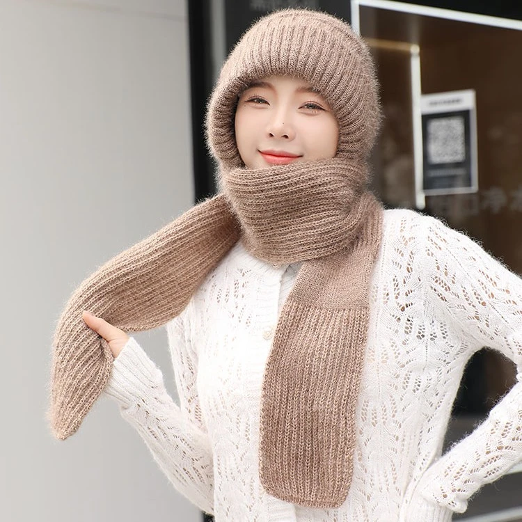 帽子女新款加绒加厚围巾一体风雪帽秋冬款松鼠绒毛线帽保暖网红款