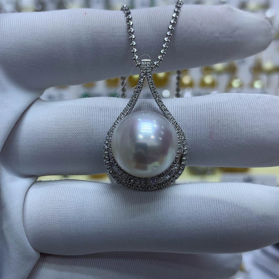【闪购商品】海水珍珠吊坠(不含链)18K金镶嵌近15mm澳白