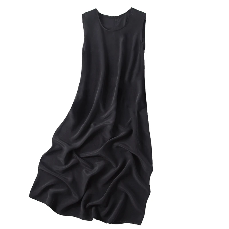 真丝无袖背心裙宽松舒适长裙黑色夏季薄款透气休闲打底百搭气质