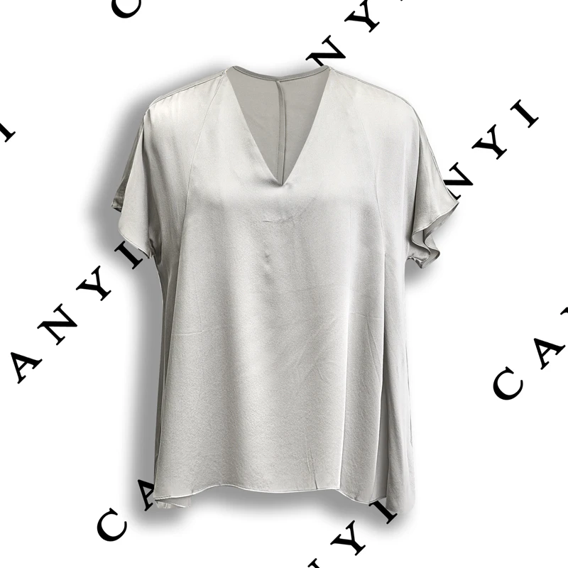 【样衣福利 无质量问题 不退换】100%桑蚕丝V领T恤上衣22705