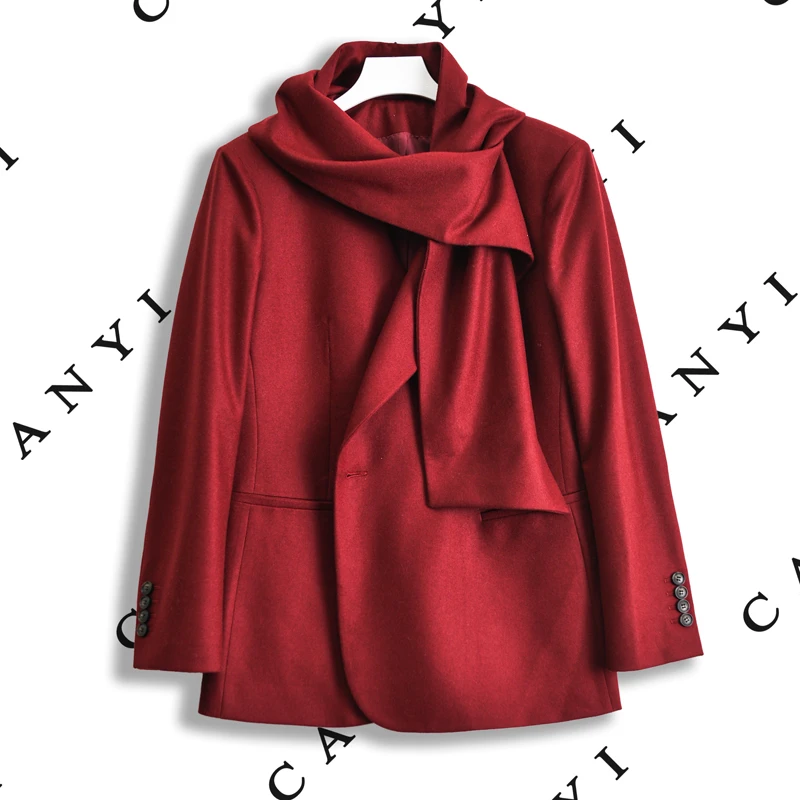 【璨衣】意大利COLOMBO哥伦布面料 时尚优雅围巾款女士羊毛西装YB94