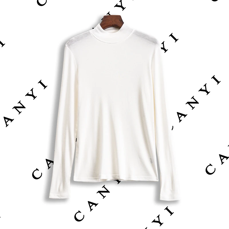 【璨衣】休闲简约半高领天丝羊毛 修身打底长袖T恤5655