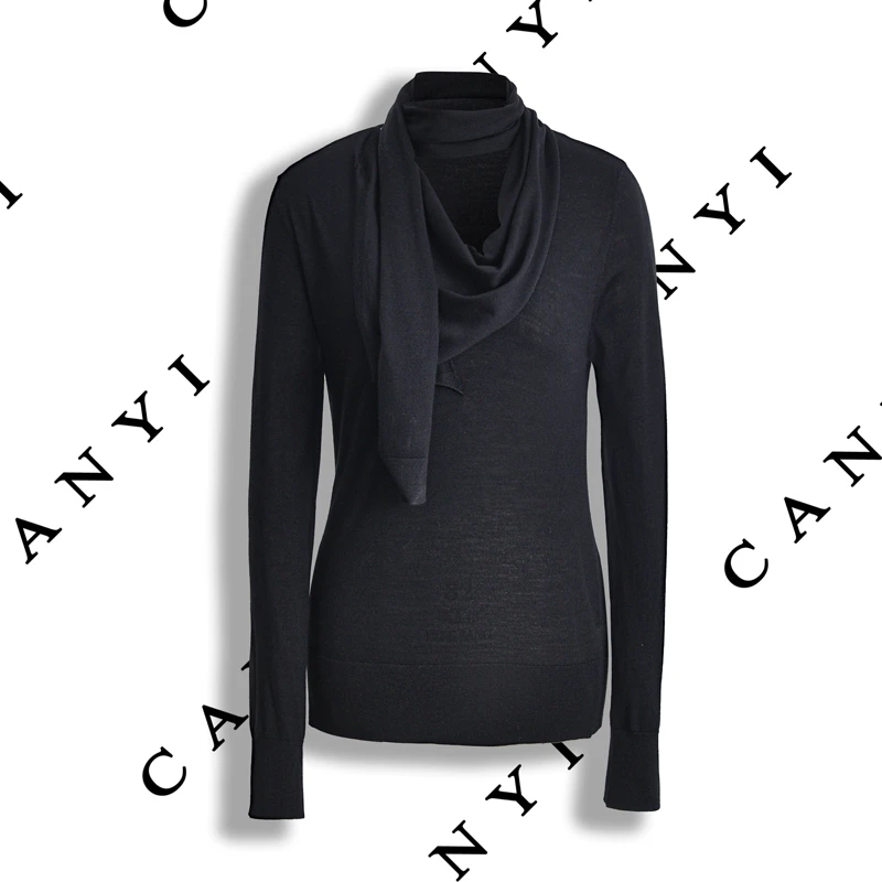 【璨衣】丝毛混纺 时尚优雅氛围感文艺风 围巾领上衣毛衫01776