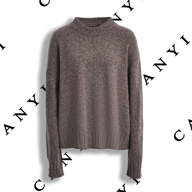 【璨衣】100%牦牛绒 简约时尚优雅 宽领圆领袖口收口套头毛衫9501