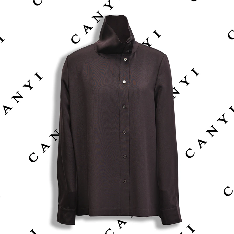 【璨衣】桑蚕丝弹力重绉 极简风 设计感自由领衬衫1271