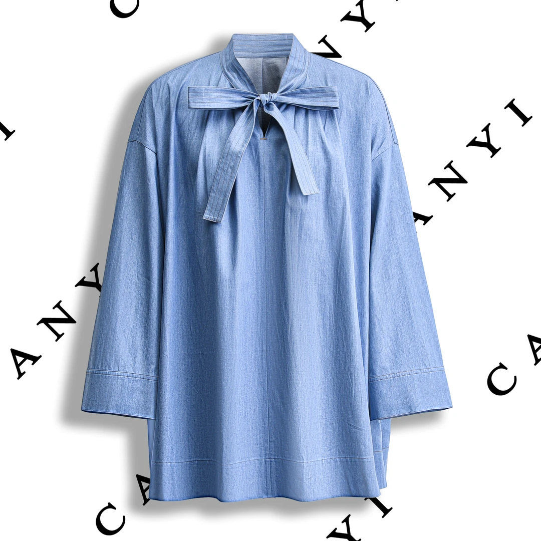 【样衣福利 无质量问题 不退换】日本进口面料牛仔飘带衬衣54701