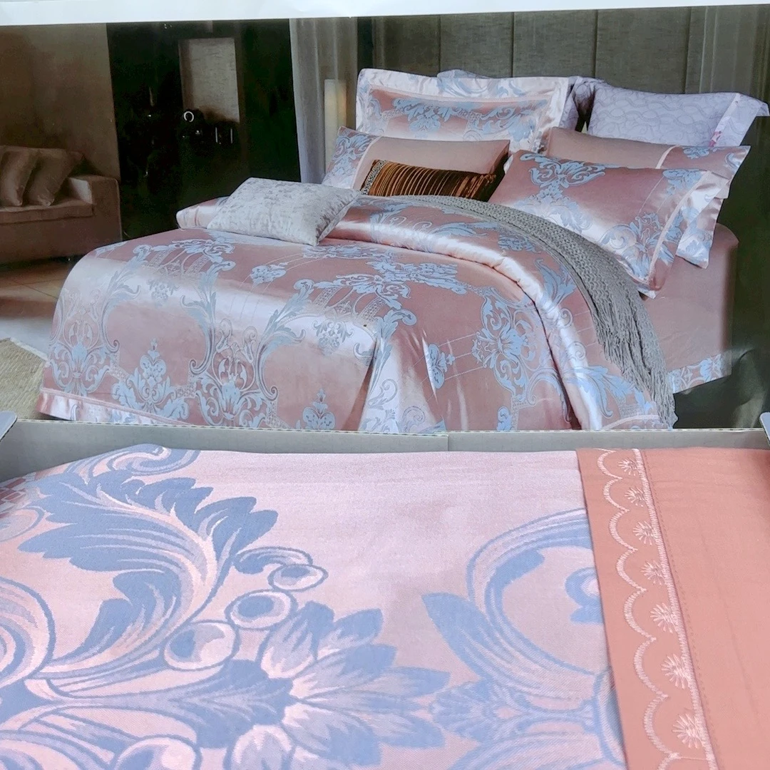 -全棉锦锻提花工艺定制轻奢四件套-红灰色