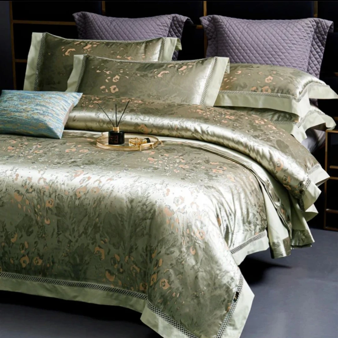 轻奢欧式全棉纯棉重磅高精密私人定制四件套-青色烟雨