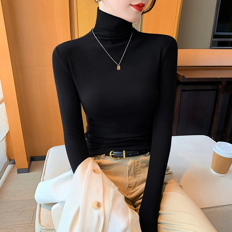 黑色半高领打底衫女内搭春秋冬季2024新款洋气长袖薄款莫代尔上衣