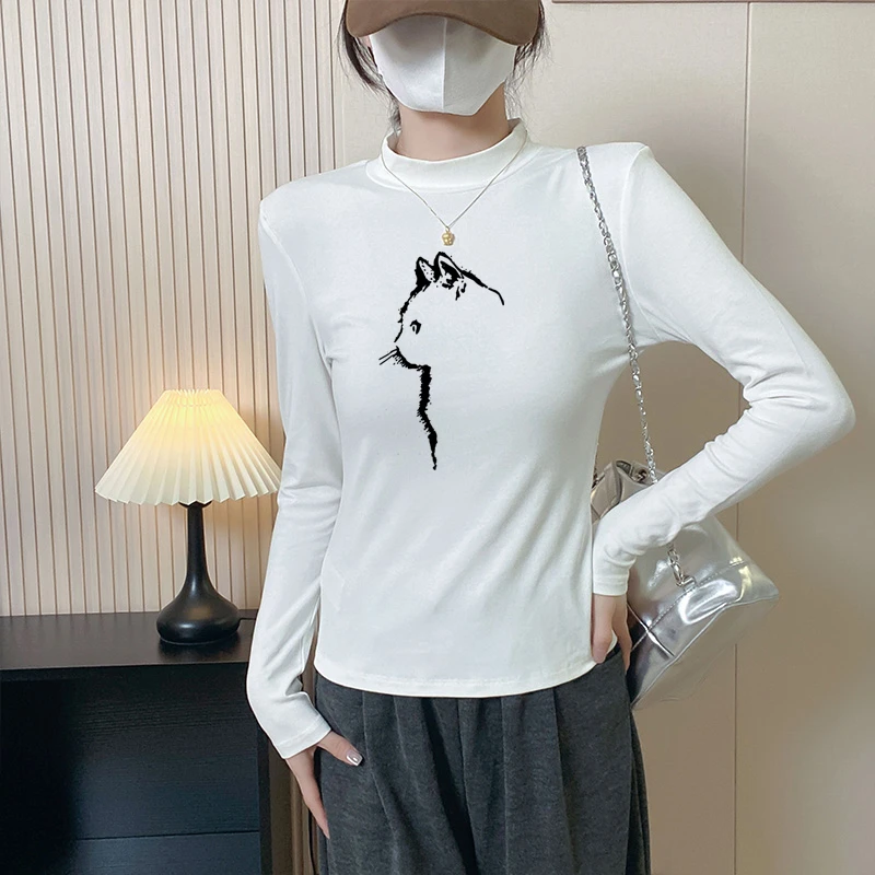 美式通勤立领打底衫女内搭春秋冬弹力螺纹棉长袖t恤女显瘦上衣潮