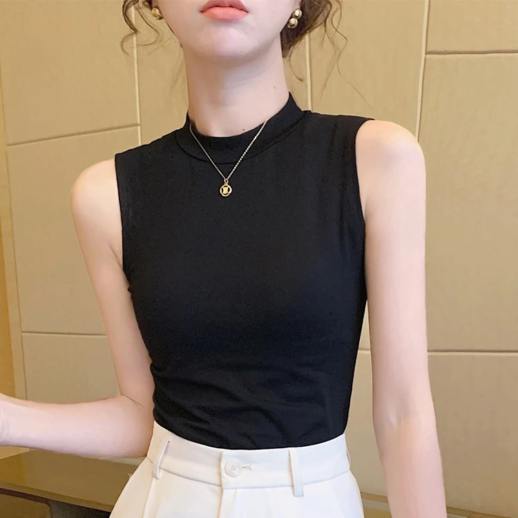 黑色半高领吊带背心女夏季内搭2023新款修身坎肩外穿洋气打底上衣