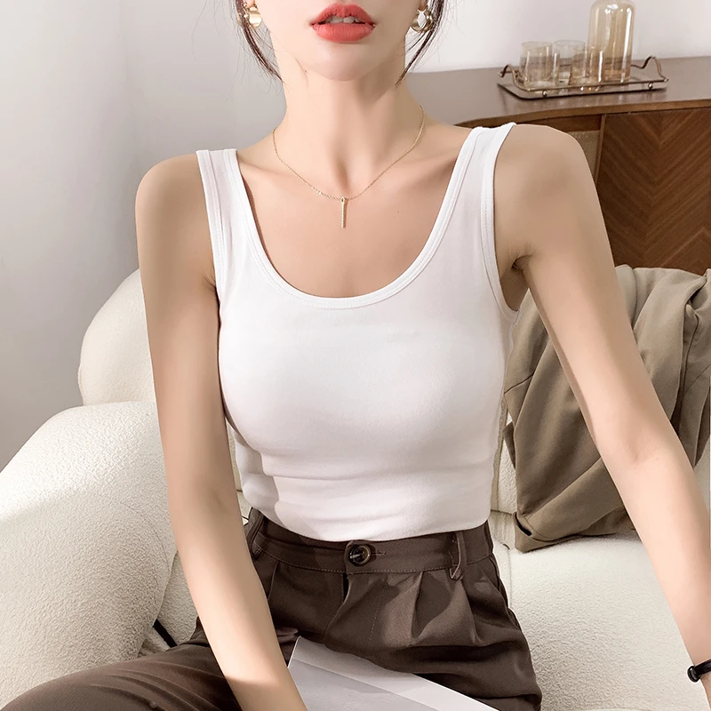 吊带背心女夏外穿百搭打底内搭白色双领无袖T恤露背紧身显瘦上衣