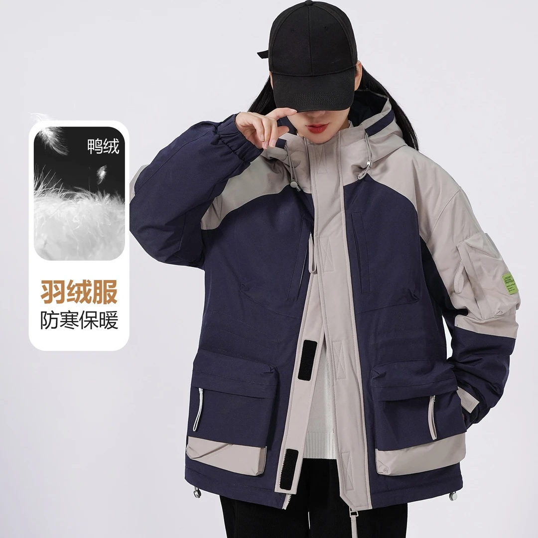 2024年冬季新款工装时尚男女同款防风户外上衣休闲连帽加厚男装