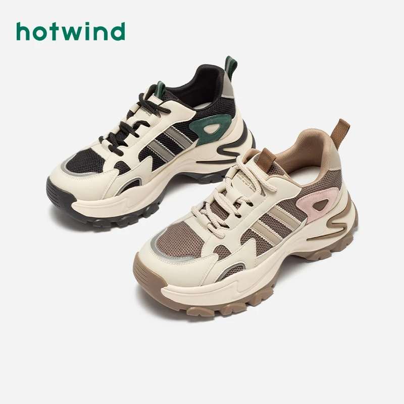 热风2024年春季复古撞色百搭老爹鞋小个子运动鞋潮流女鞋H42W4102