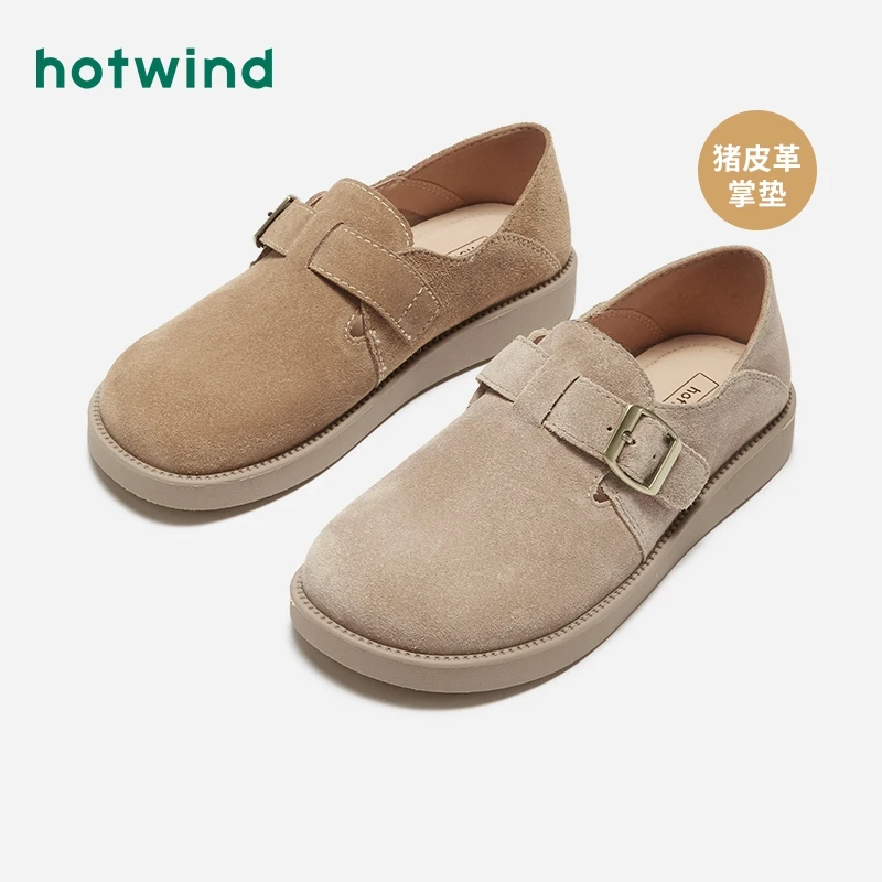 热风新款春秋季软底勃肯鞋百搭胖脚通勤单鞋棕色女鞋H02W4121