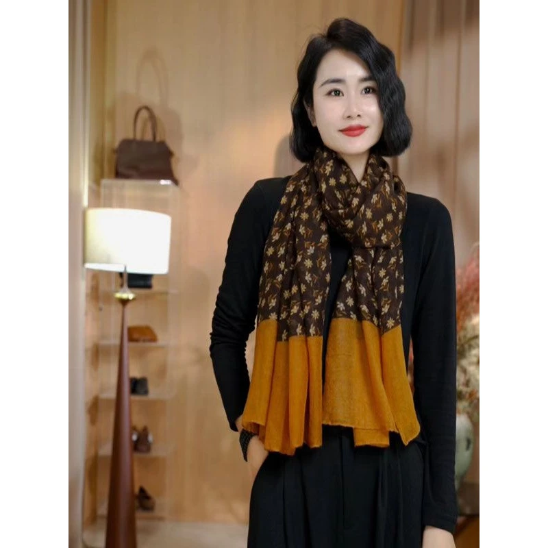 孜禾女款围巾时尚百搭印花长款优雅气质休闲秋冬文艺女洋气双面款