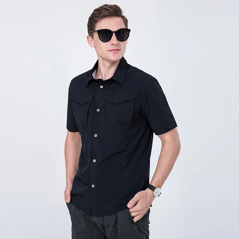 【雄风】男款特勤户外战术衬衣四面弹吸湿速干短袖衬衫纯色夏季