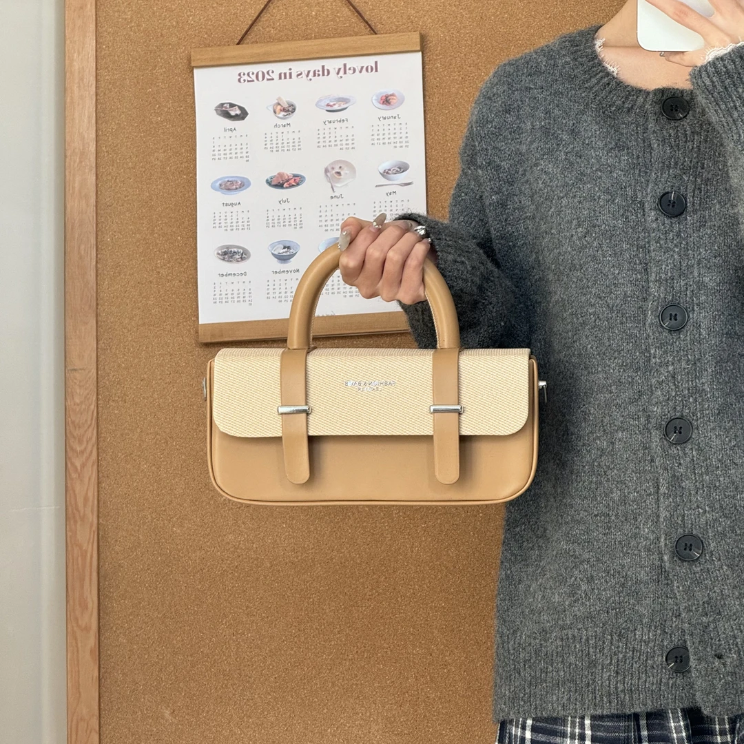 一张同学【长约25cm高12cm宽6cm】时尚百搭手提单肩斜挎包C3011卡其