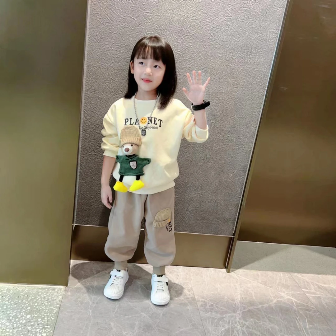 女童春秋季卫衣套装2025新款时尚男女童运动两件套网红卡通儿童装