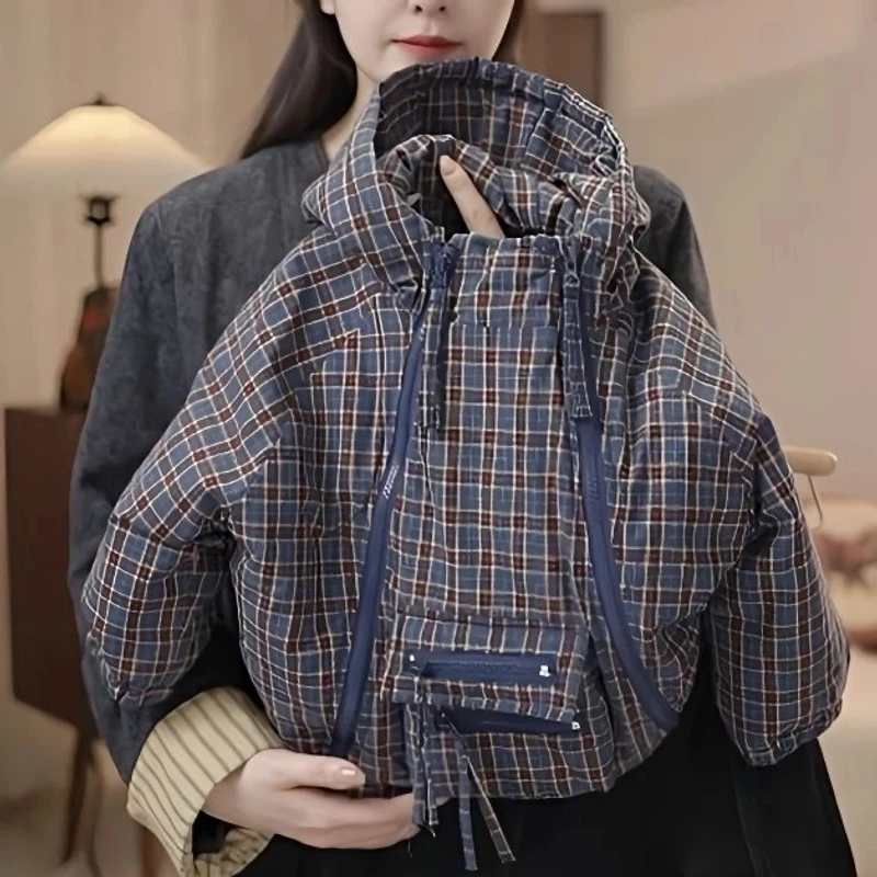 儿童派克服棉衣2024新款男童冬装冲锋衣外套棉服保暖棉衣洋气格子