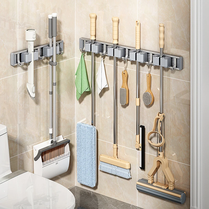 免打孔多功能拖把架收纳架壁挂置物卡扣固定强力浴室防滑家用神器