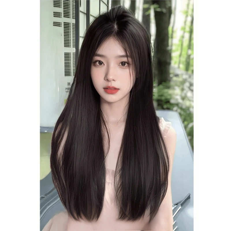 【气质长直】亦朵假发女中分八字前额蕾丝Lolita黑仿真头皮全头套