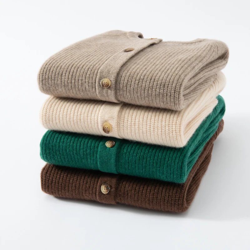 大小儿童100分羊绒开衫加厚圆领宽松纯色打底衫双股毛衣男女童装