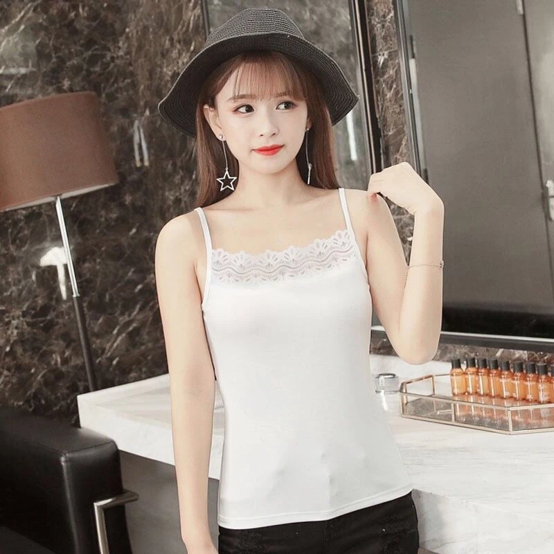 新款高弹简约蕾丝百搭修身显瘦内搭外穿打底衫女士内衣吊带背心女