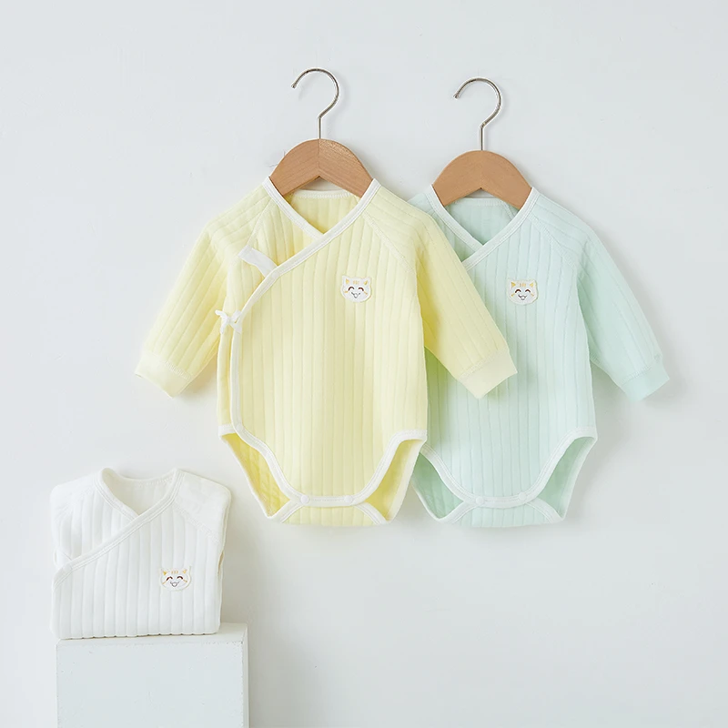新生儿包屁衣春秋冬宝宝纯棉三角哈衣爬服加厚初生婴儿夹棉连体衣