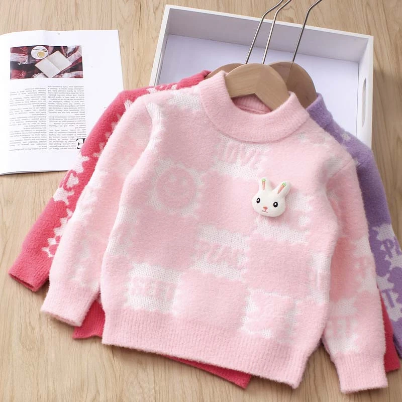 女童毛衣2023秋冬新款中小童超萌打底衫加厚保暖上衣可外穿不起球