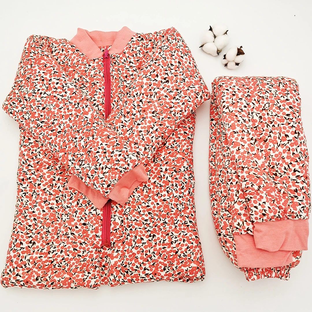 中大童手工棉花棉袄棉裤套装小孩学生幼儿男女居家2025冬新款棉服