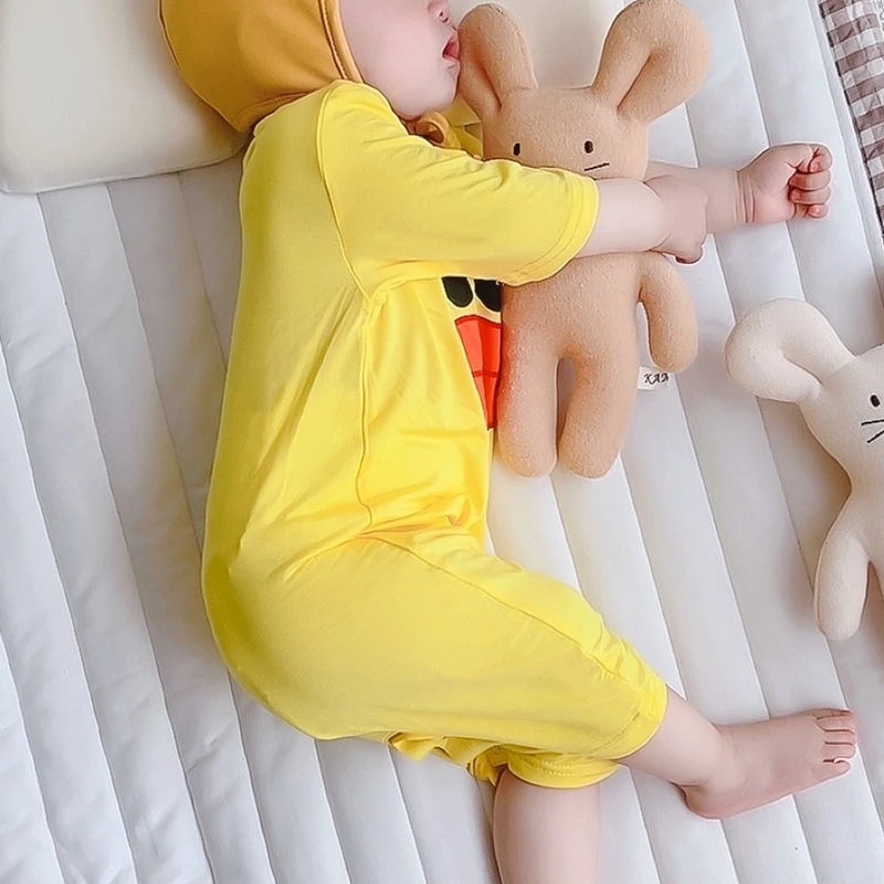 宝宝睡衣莫代尔短袖连体衣夏薄款空调服婴儿防踢被睡袋儿童家居服