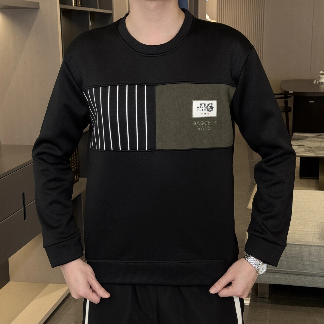 新款高端男士秋冬加绒爆款圆领卫衣长袖保暖潮流打底衫套头卫衣