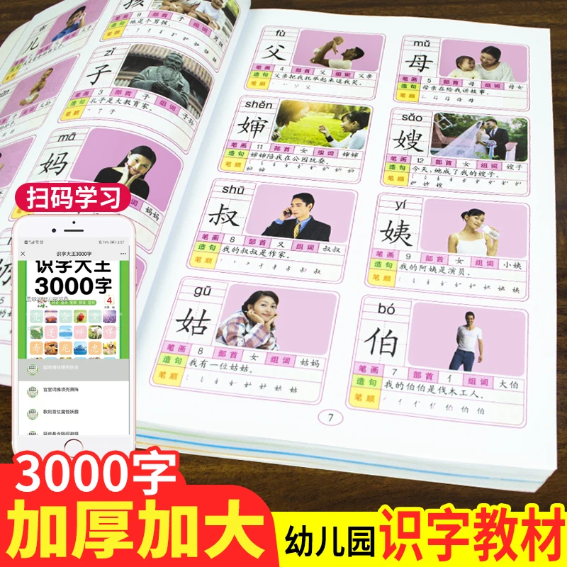 幼儿园认字识字神器3-6岁启蒙早教大全识字大王3000字全套4册正版