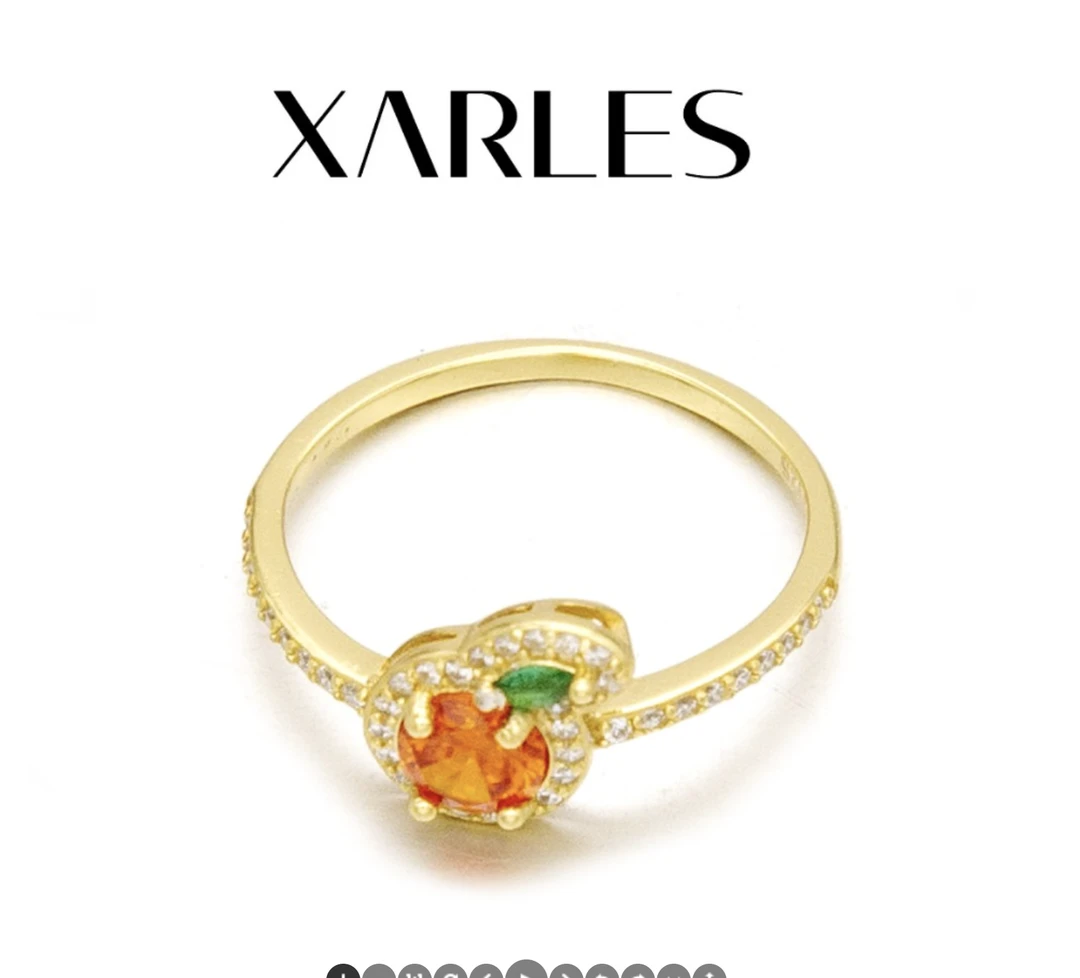 XARLES 925银戒指  元-好柿花生小橙子微镶满锆J戒指31131