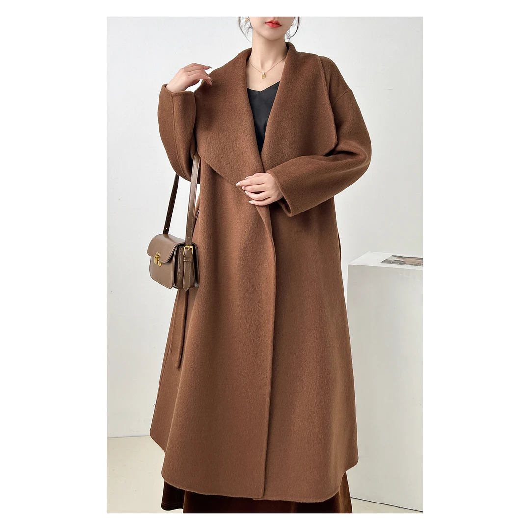 《老板娘专属》24066气质设计师秋冬大翻领长款双面呢大衣