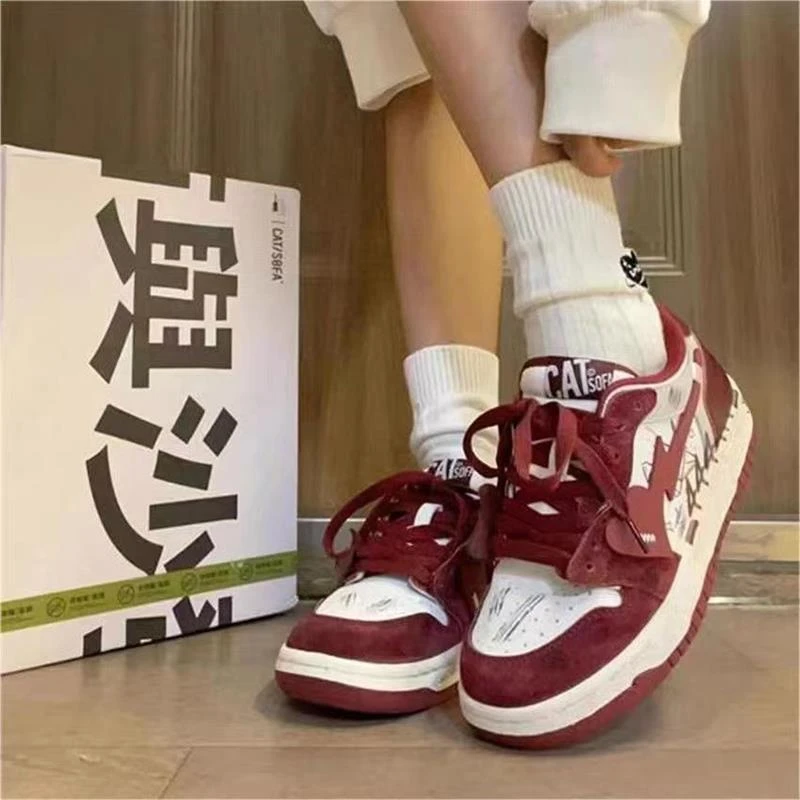 秋冬季回力休闲板鞋子女国潮软底增高透气红色鞋子百搭休闲运动鞋