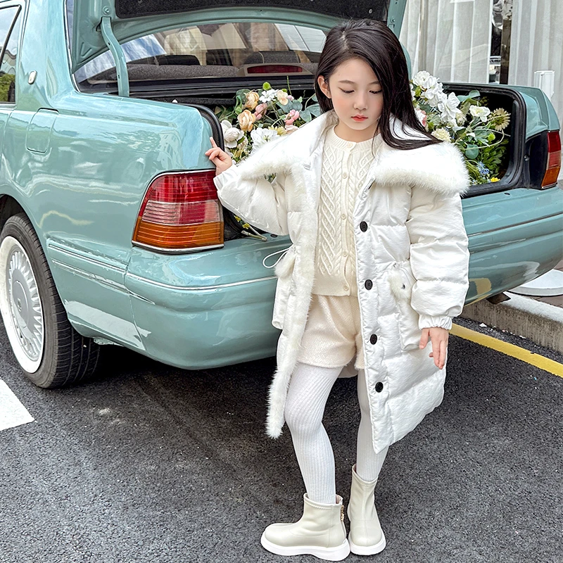 90白鸭绒女童羽绒服水貂边儿童皮草外套冬季新款中长款加厚保暖