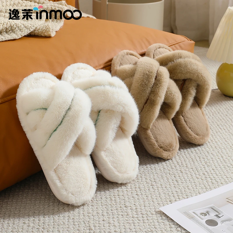 逸茉棉拖鞋女外穿2023新款秋冬厚底毛绒棉拖鞋子春夏季毛毛拖鞋